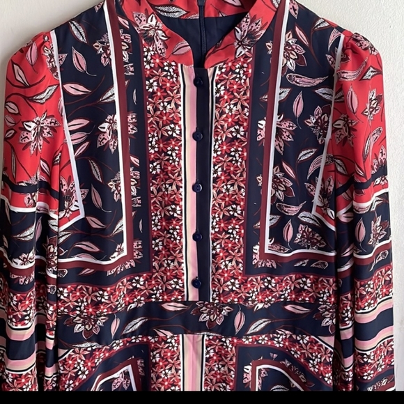 Vince Camuto Scarf Print Handkerchief Hem Long Sleeve Shirtdress - Picture 6 of 8